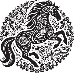 Horse mandala black Silhouette vector art isolated on a white background