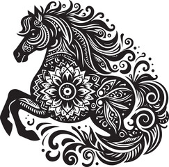 Obraz premium Horse mandala black Silhouette vector art isolated on a white background