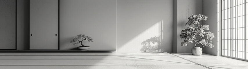 Minimalist Japanese-style Room with Shadows