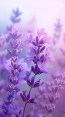Obraz premium Lavender Elegance: Zooming in on the elegant silhouette of lavender blossoms against a soft, blurred background.