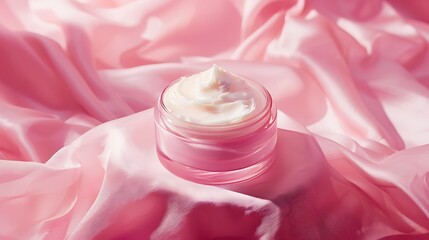 A jar of rich moisturizer, promising hydration and radiance to tired skin.