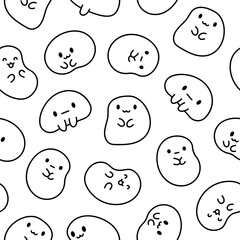 Cute kawaii tapioca pearls. Seamless pattern. Coloring Page. Cartoon funny characters. Hand drawn style. Vector drawing. Design ornaments.
