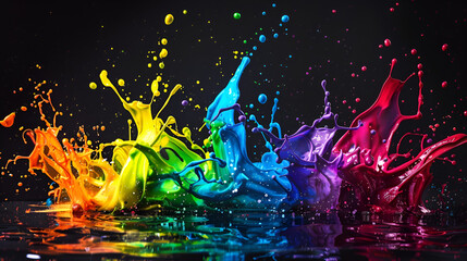 Colorful paint splashes isolated on black background, abstract background, The dynamic interplay of colors and textures produces visually striking compositions, Abstract Colorful Paint Ink Explode