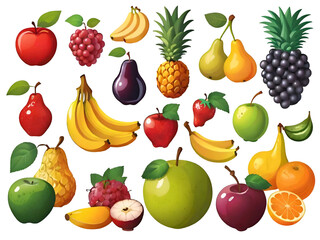 Set of fruit isolated on transparent background