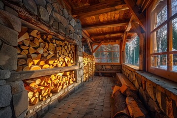 Obraz premium firewood in the woodshed