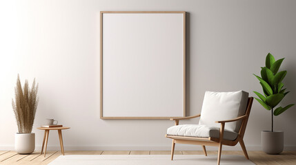 blank poster frame mockup in an empty modern room interior