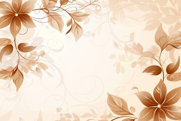 A beautiful brown background with floral elements and swirls, vector illustration with empty space in the middle for text.