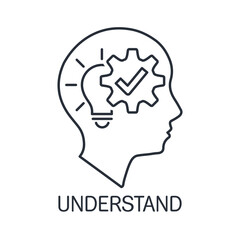 Operation of thinking. Understand. Mastering new content. Semantic perception of information. Vector linear icon isolated on white background.