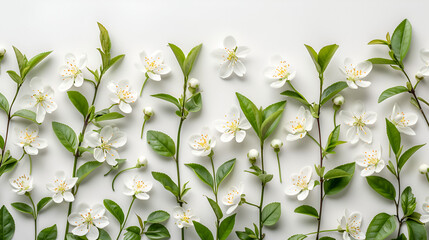 White Tea Flowers on a White Background, Elegant Floral Arrangement for Design Projects, Botanical Beauty, Generative Ai

