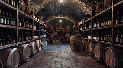 Wine Cellar Interior Design, AI Generated Illustration of Luxurious Wine Storage, Winery Decor Inspiration, Generative Ai

