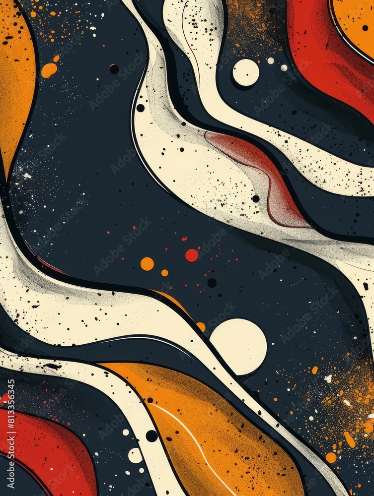 Poster vibrant distorted shapes create a modern, dynamic abstract background with asymmetrical layout for a
