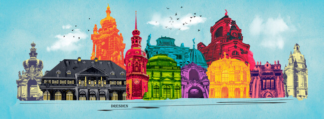 Collage of landmarks of Dresden, Germany.