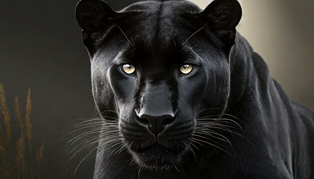 beautiful close shot of a black panter, jungle with fog