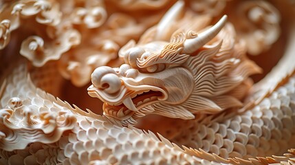 Marvel at the intricate details of a finely carved wooden sculpture, where every curve and contour is brought to life with painstaking precision and skill.