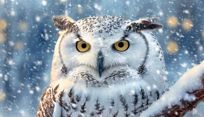beautiful winter owl with yellow eyes