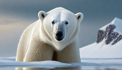 close shot of a polar bear with snow and ice around