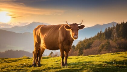 a beautiful photo of a cute cow on the field