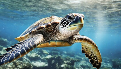 A close shot of a beautiful sea turtle