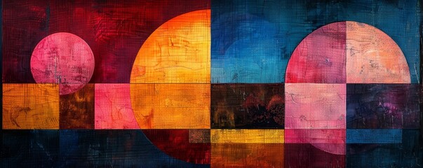Elegant modern abstract art features asymmetrical geometric shapes, vibrant colors in a unique creative style