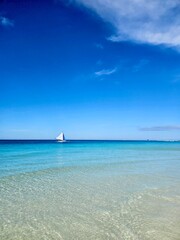 Obraz premium Sail boat on clear water in paradise located at Boracay, Philippines 