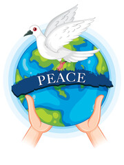 Illustration of hands holding Earth with a peace dove