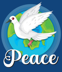 White dove flying over a stylized Earth globe