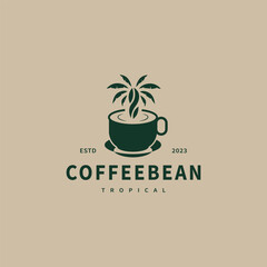 Tropical coffee cup and palm tree logo design