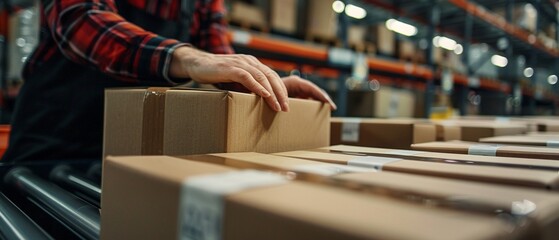 Hands carefully sealing boxes with tape in an ecommerce fulfillment center, ensuring that each package is securely prepared for its journey worldwide 8K , high-resolution, ultra HD,up32K HD