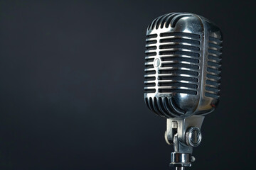 Vintage chrome microphone isolated on white background, perfect for studio