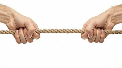 two hands pulling rope isolated on white background, Business competition concept