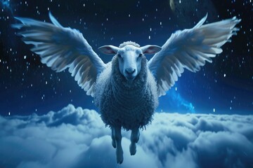 sheep fly on sky idul adha moment concept 