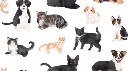 seamless pattern of cat and dog.