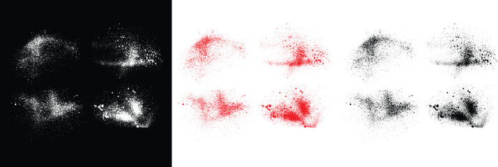 Hand drawn vector splatter brush stroke. Grunge brush stroke red, black and white color blood splatter illustration set