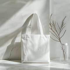 empty white tote bag with white strap placed on the table, Ai generated Images