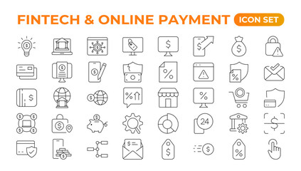 Set of fintech modern icons. Simple line art style icons pack. Vector illustration.Set outline Minimalist thin linear web icon set. vector illustration.Outline icon collection.