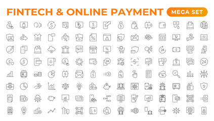 Set of fintech modern icons. Simple line art style icons pack. Vector illustration.Set outline Minimalist thin linear web icon set. vector illustration.Outline icon collection.