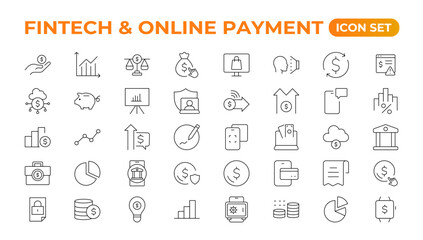 Set of fintech modern icons. Simple line art style icons pack. Vector illustration.Set outline Minimalist thin linear web icon set. vector illustration.Outline icon collection.