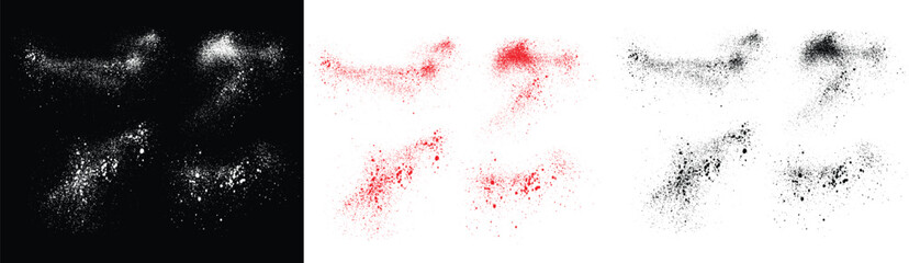 Distressed vector brush stroke background. Paint grunge vector red, black and white color blood splatter background set