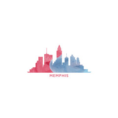 Fototapeta premium Memphis, USA, Tennessee state watercolor cityscape skyline city panorama vector flat modern logo, icon. United States of America emblem with landmarks and buildings. Isolated colorful graphic