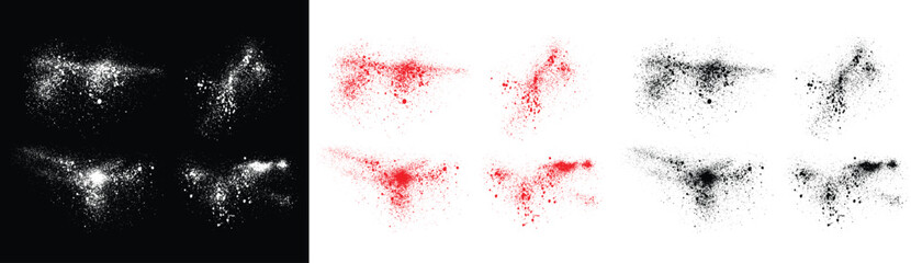 Smears hand-drawn texture brush stroke. Splash grunge texture black, white and red color blood vector illustration set