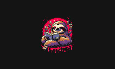 sloth relax reading book vector illustration flat design