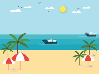 Hello summer with decoration origami hanging on blue sky background