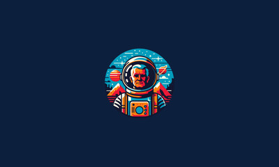 old man wearing astronaut helmet vector flat design