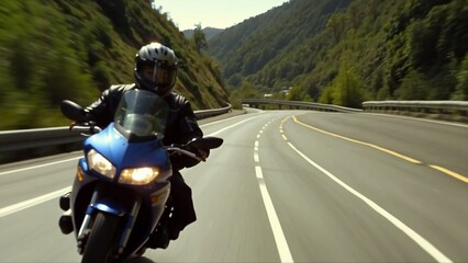 biker riding motorbike on road surrounded by vegetation