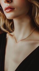 Elegant woman wearing a chain necklace on neck closeup. Mockup for necklace jewelry and earrings. Ai generated