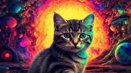 close up cat psychedelic background