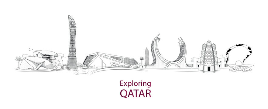 Explore Qatar. modern skyscrapers in Qatar doha illustration. World tourism day
