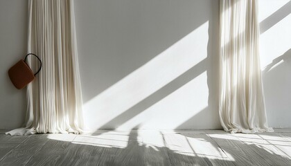 Sun-Kissed Elegance: Curtain Silhouettes Paint Lines on White