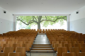 A beautiful modern and luxury theater, stage show, auditorium, conference room, illuminated with lights