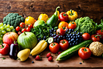 Fresh fruits and vegetables for the background, different fruits and vegetables for eating healthy
